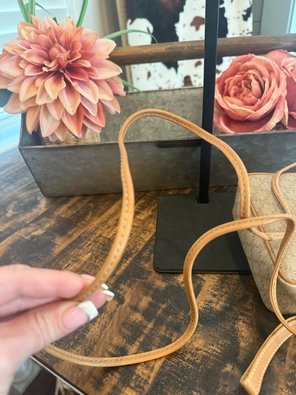 Celine Authentic Beige Crossbody Bag with Tan Leather Trim - Picture 12 of 15